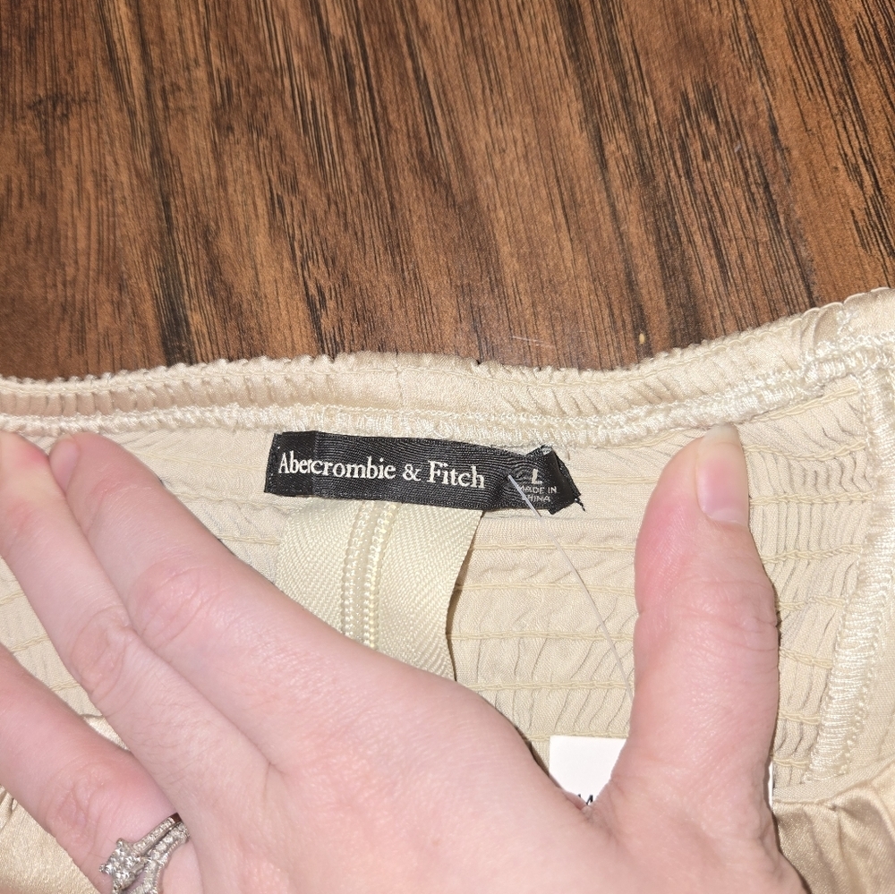 Abercrombie & Fitch NWT Cream Satin Balloon Sleeve Large Crop Top - Picture 9 of 9